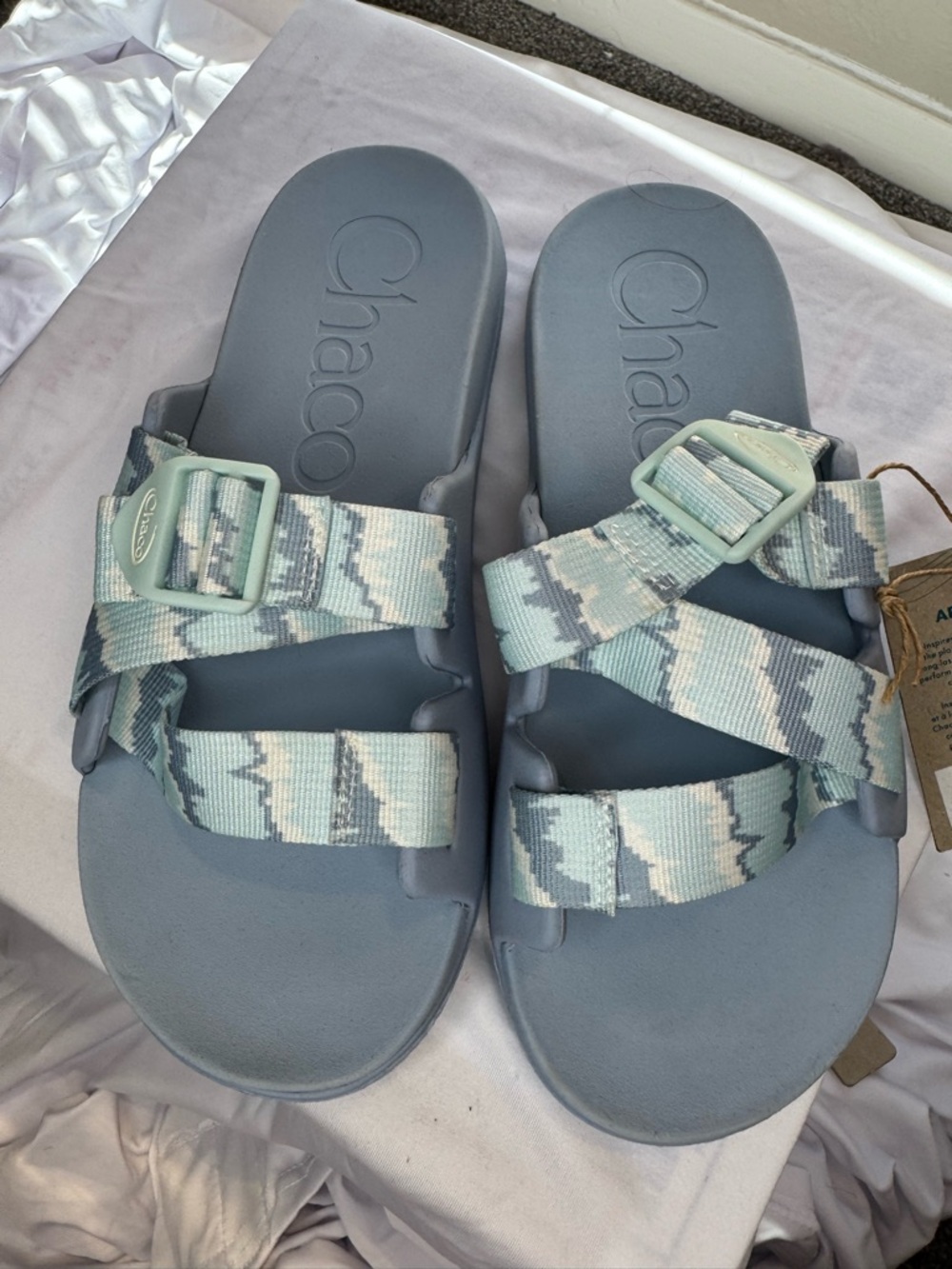 Chaco Women's Light Blue Slide Sandals with Patterned Straps - Picture 3 of 3